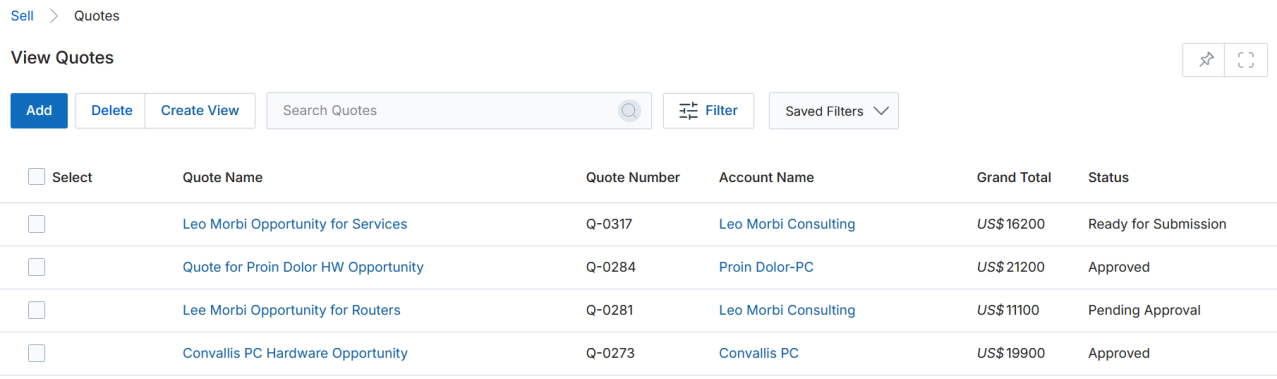 Quote Line Items related list showing Action, Name, Sales Price, Quantity, Discount, Total Line Item, Net Line Item, and Product Bundle columns