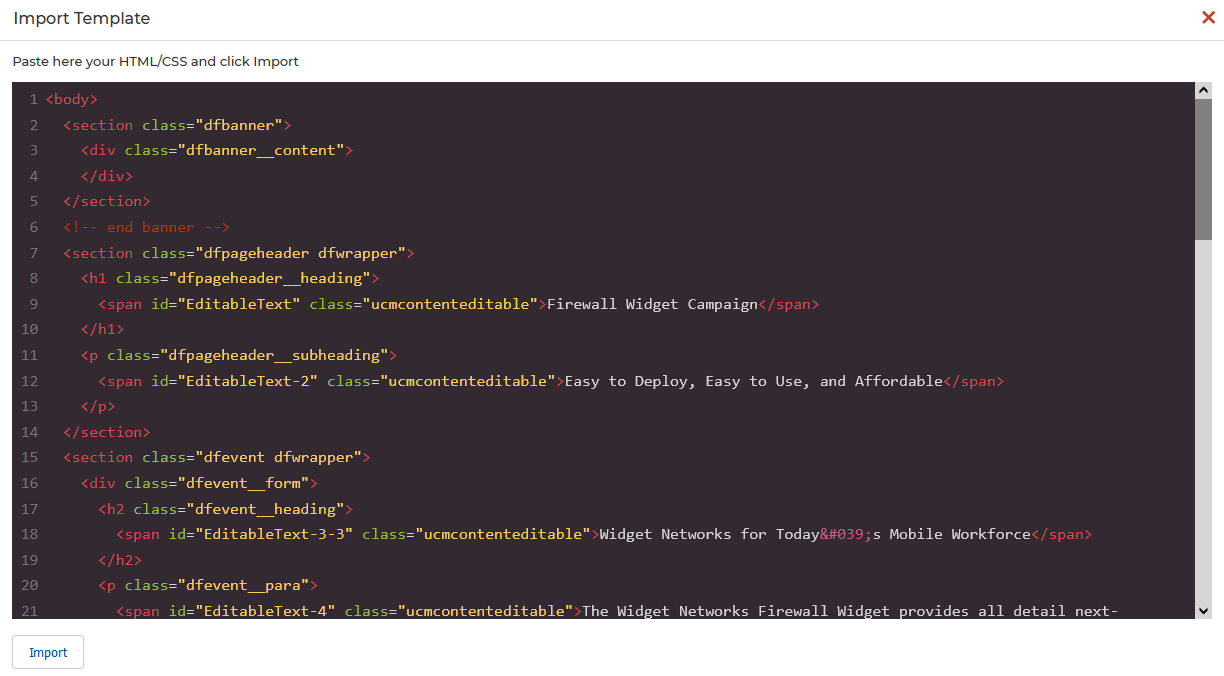 Event Pages section — Wireless Event page listed with form type and Default: Yes