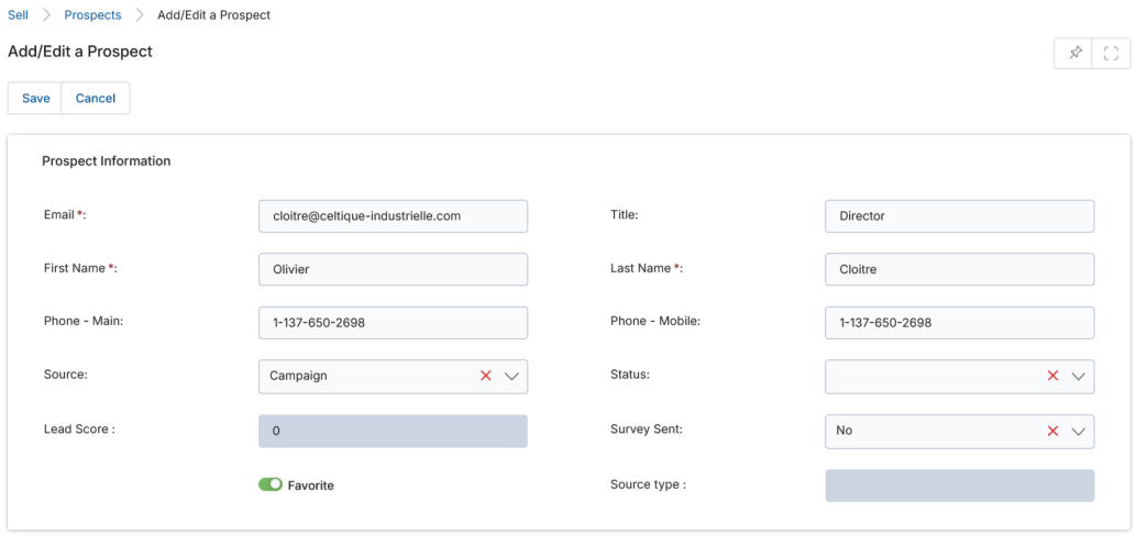Add/Edit a Prospect — Country dropdown picker
