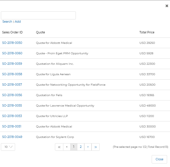 Price Book picker in Add Invoice form showing Price Book Name, Currency, and Standard Price Book indicator