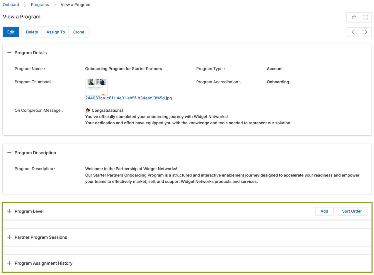 View Program — related lists visible after program creation