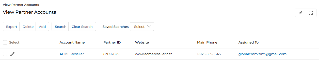 View Partner Accounts — click an Account Name to open the details page
