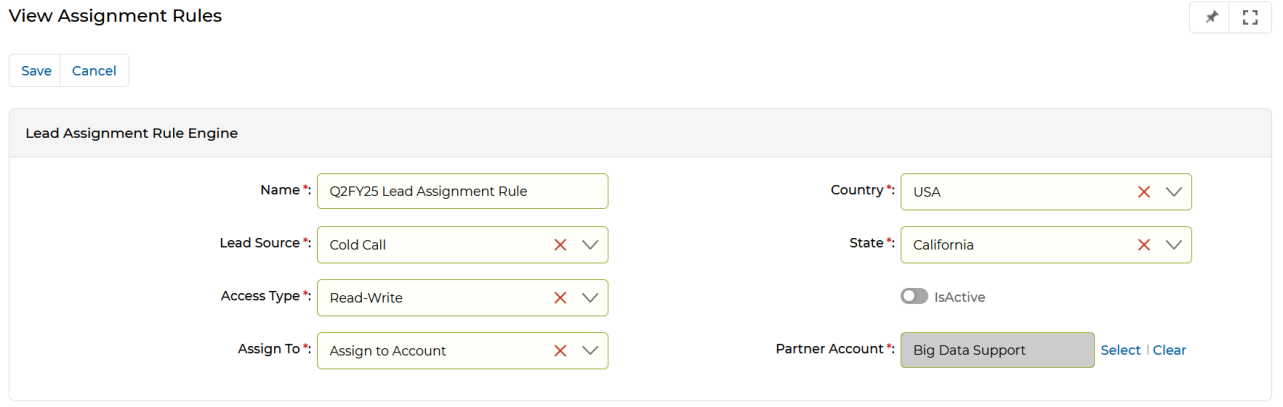 Add/Edit Lead Rule Engine — rule configuration form