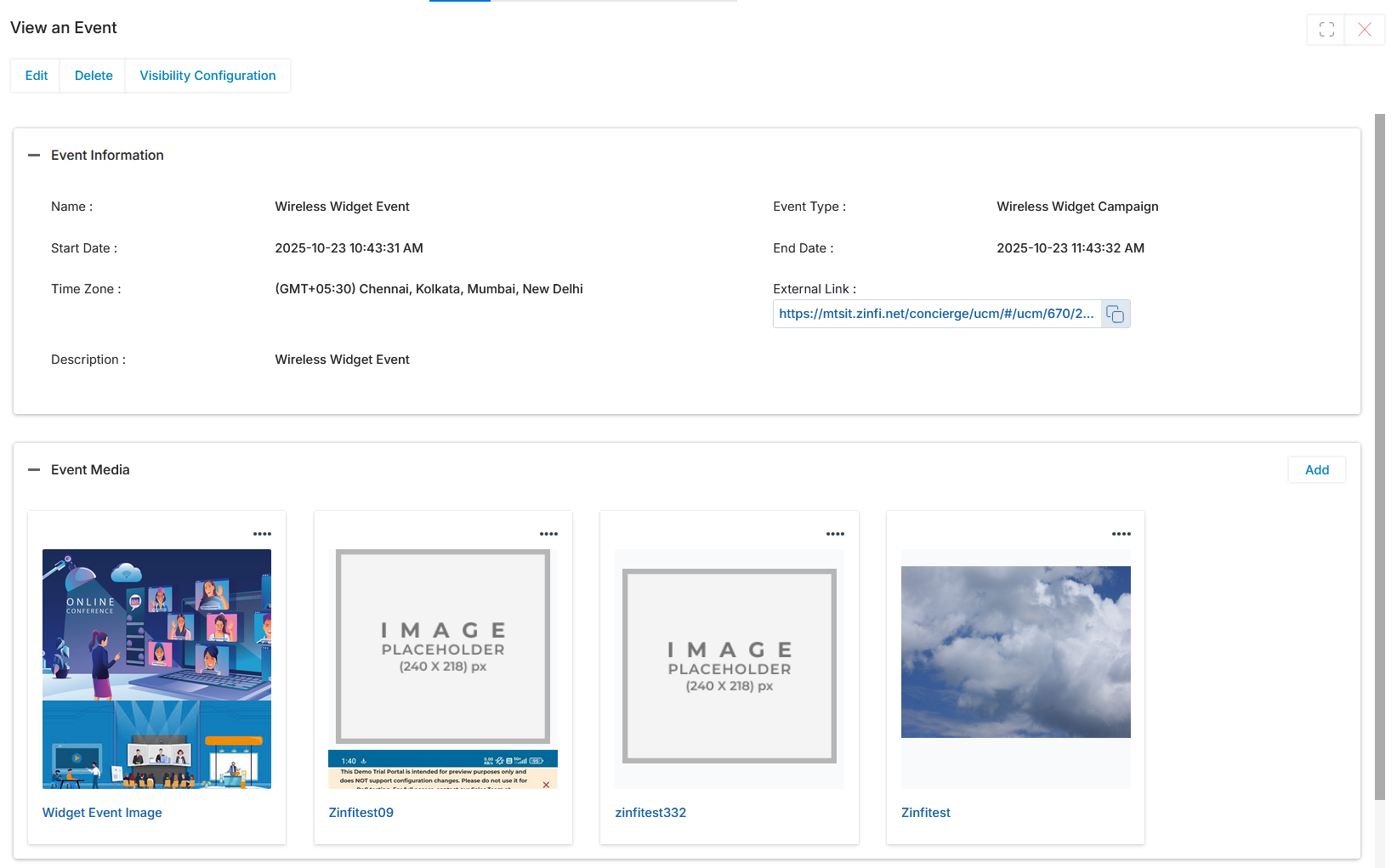 View an Event page with Event Media section showing four uploaded image tiles