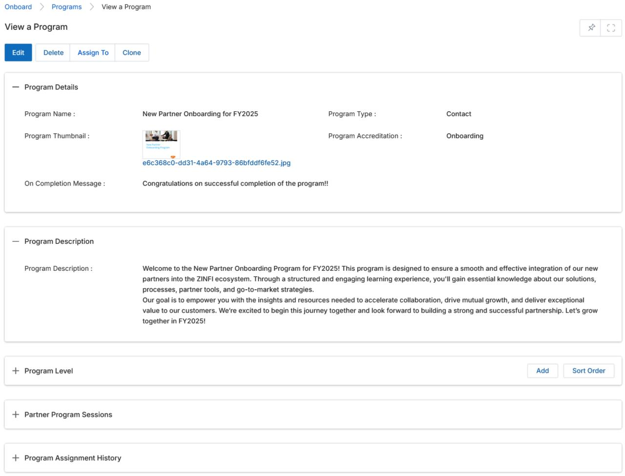 Program Details section — fields and Program Level related list