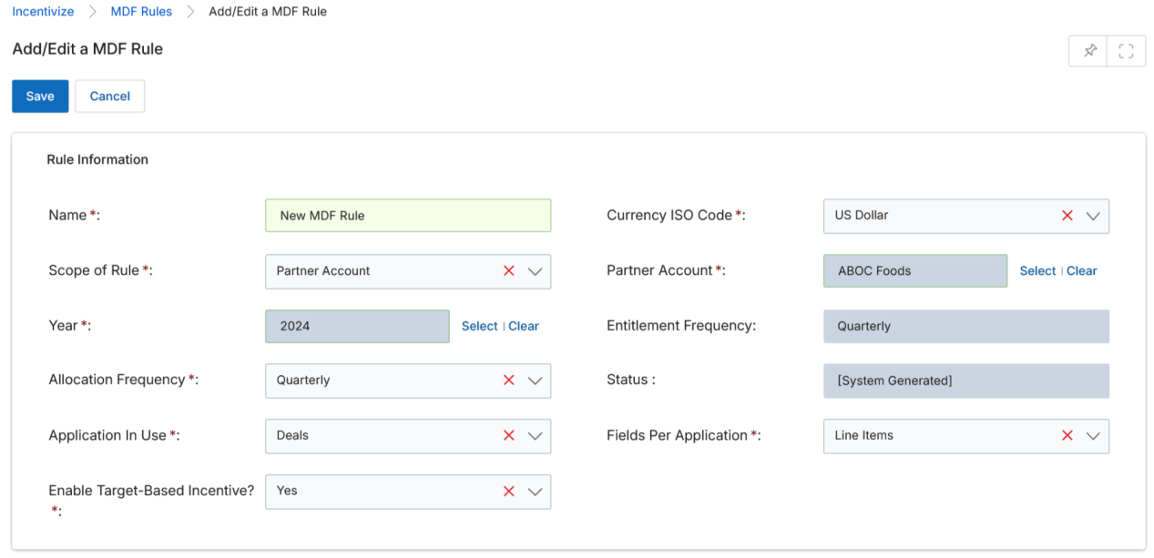 View a MDF Rule page with Edit, Delete, and Submit for Approval buttons and filled-in rule details