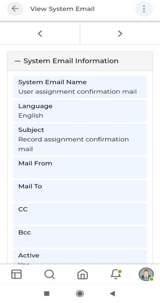 Alerts Management menu and View System Emails list page