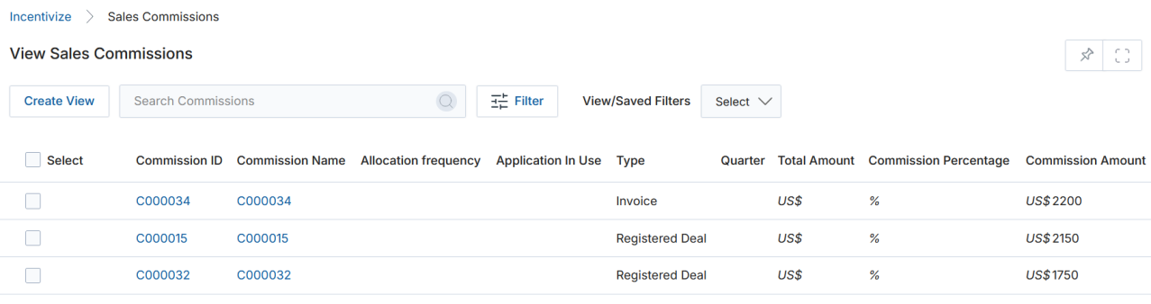 Incentivize menu with Sales Commissions selected under Commissions in the left nav — partner portal view