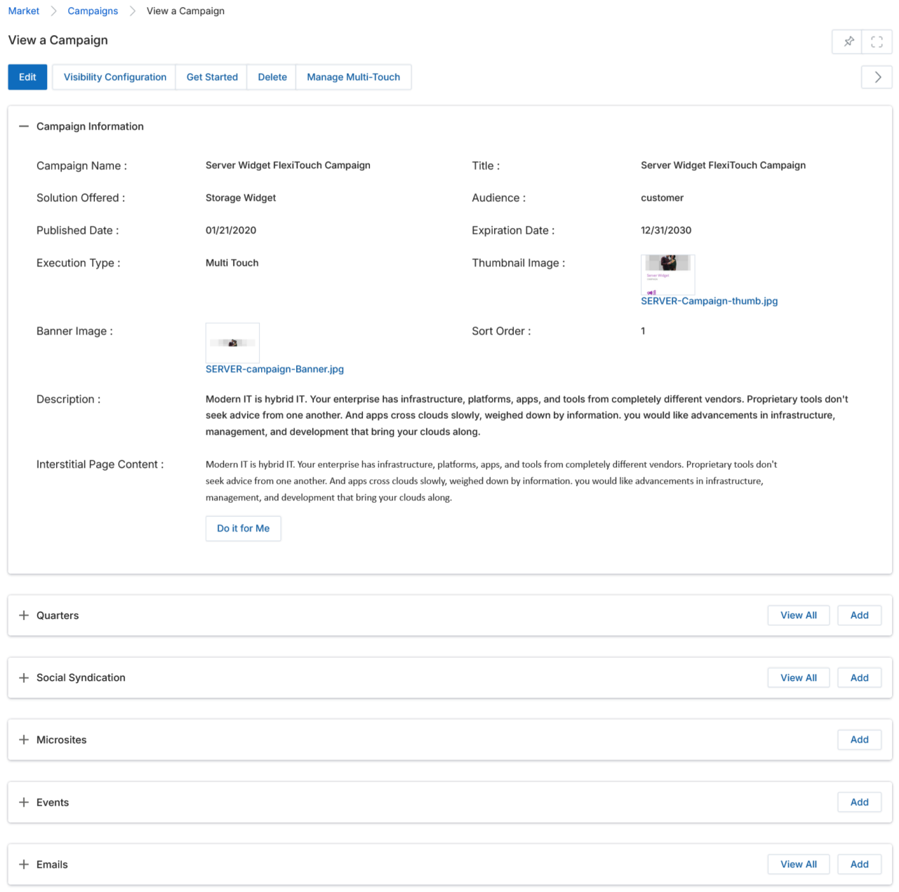 Emails section now showing three rows including the newly created Server Widget Solution template