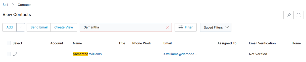Predictive Search — matching records displayed after 3+ characters