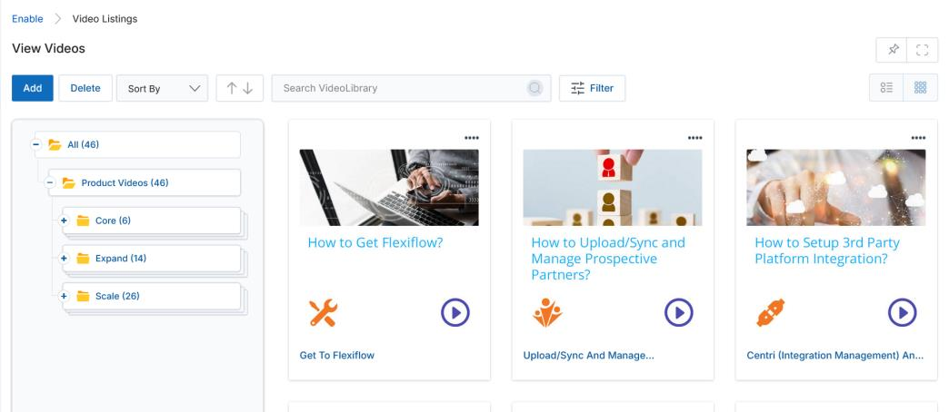 View Videos — Thumb View showing video cards with thumbnails