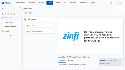 Video Library — categorized video listings view