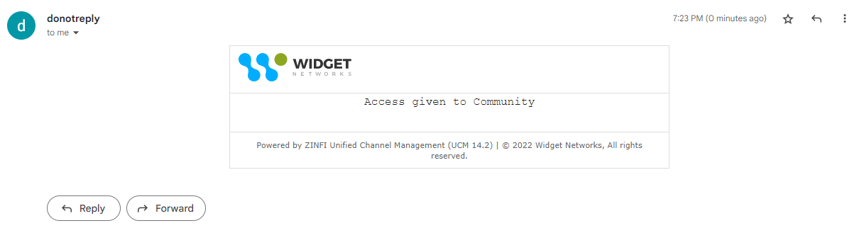 Automated email notification confirming that Community access has been restored