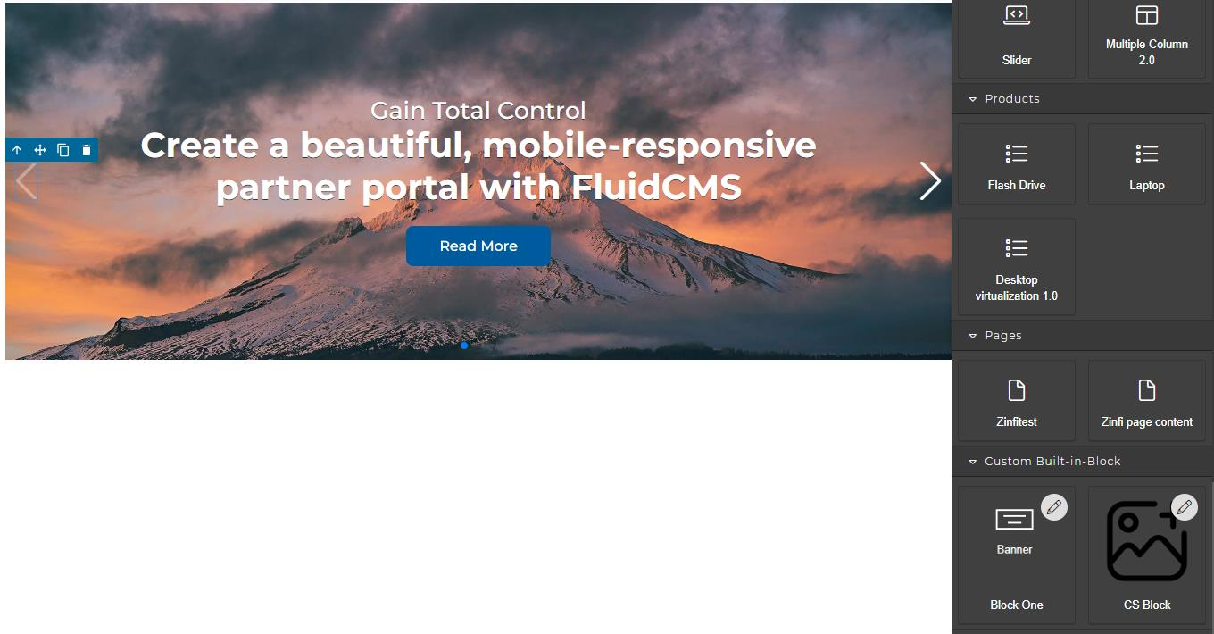 Showcase CMS Editor — section selected showing ucmcontenteditable class in the Classes panel, with product cards visible