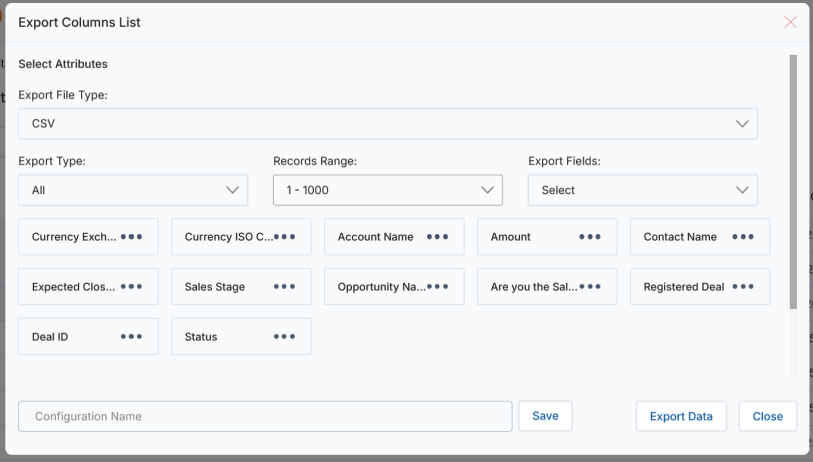Account picker popup for Opportunity — Account Name, Website, Phone, Assigned User