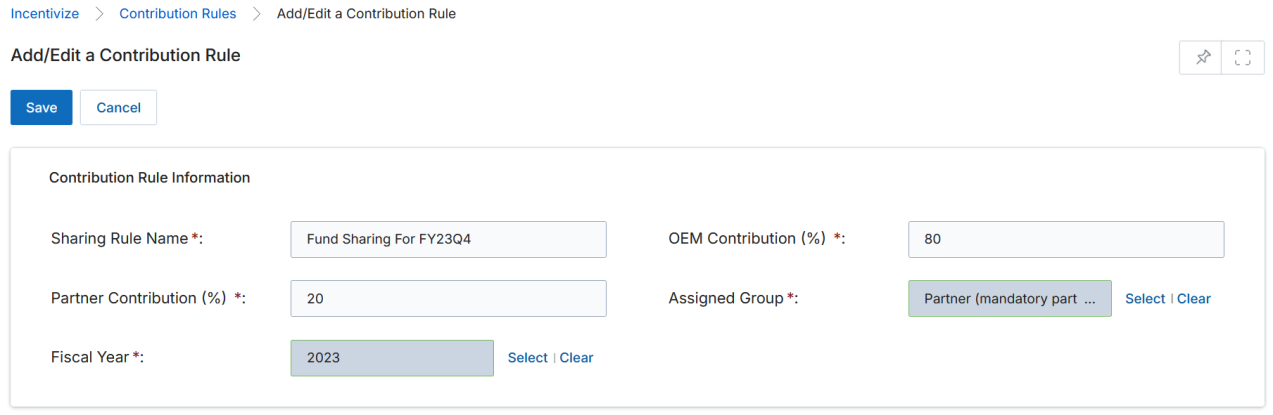 View Contribution Rules list showing Add, Delete, Create View toolbar with rules list
