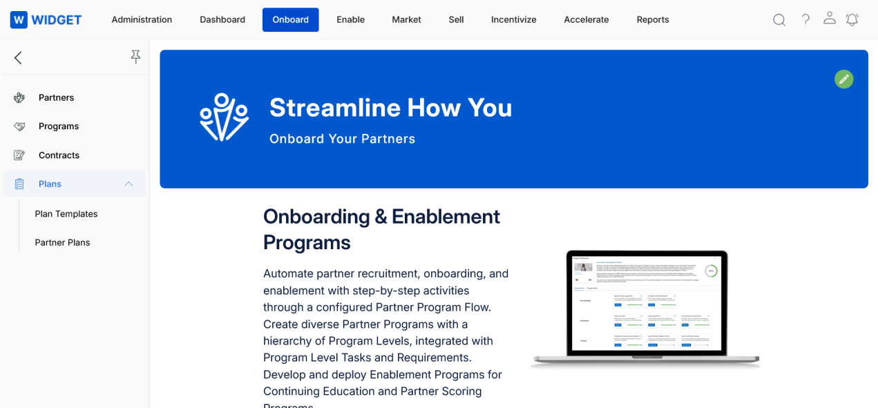 Onboard module — Plans submenu showing Plan Templates and Partner Plans options