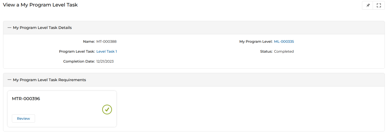 Change Status modal — Complete and Incomplete options for a Level Task