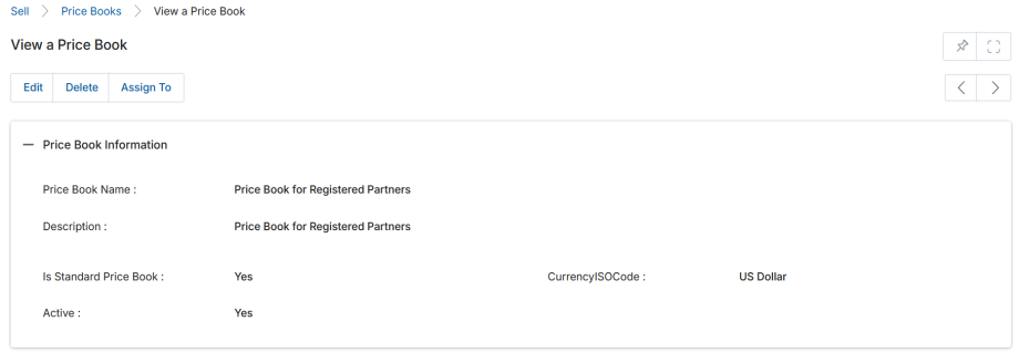 Assign To Price Book — confirmation showing price book assigned