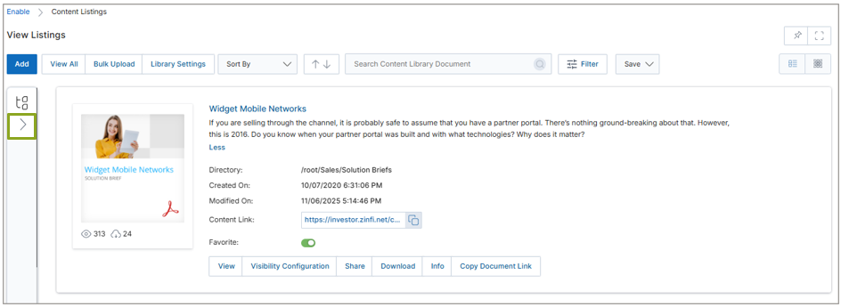 View Listings page with Category Tree collapsed showing only a small arrow button