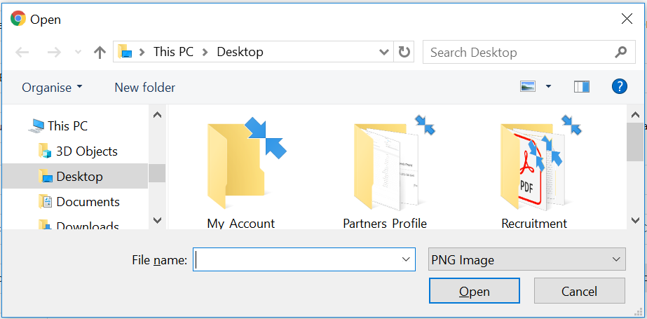 File picker dialog — navigate to the logo file and click Open