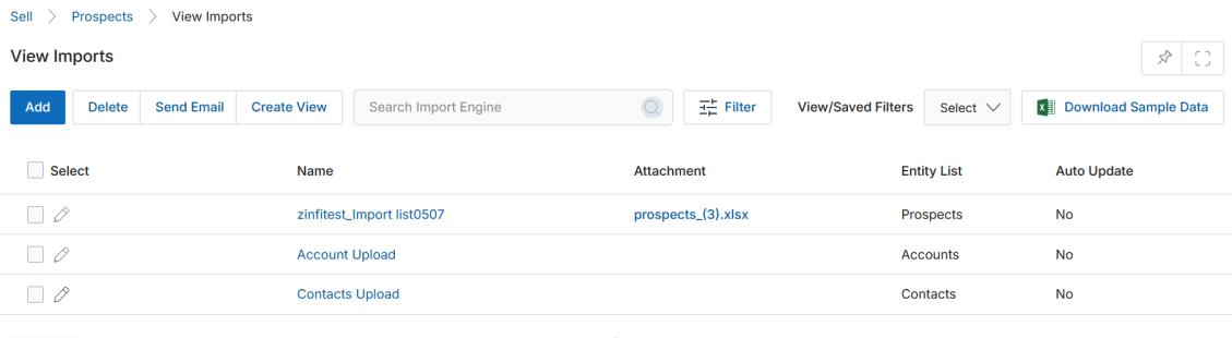 Add/Edit an Imports page — Name, Entity List, Attachment, and Auto Update fields