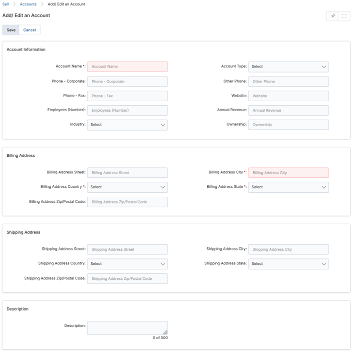Add/Edit an Account — Account Type dropdown options