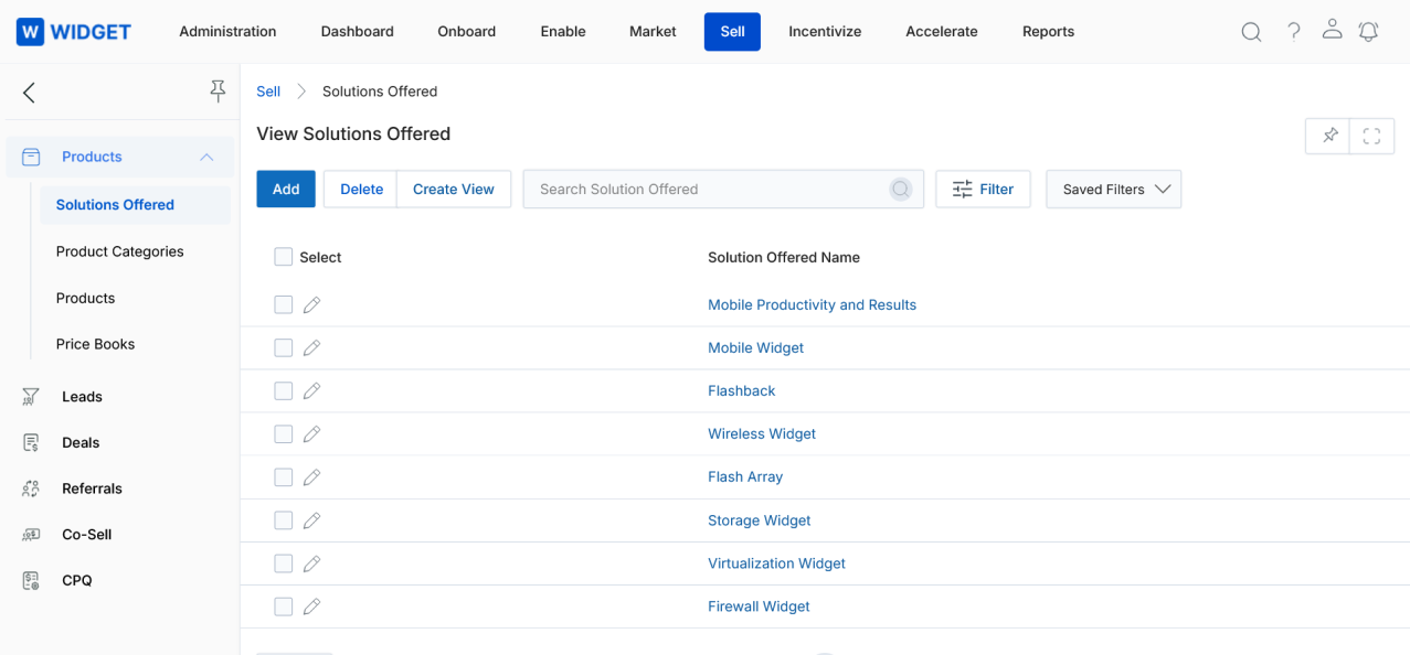 View Solutions Offered — listing with solution names