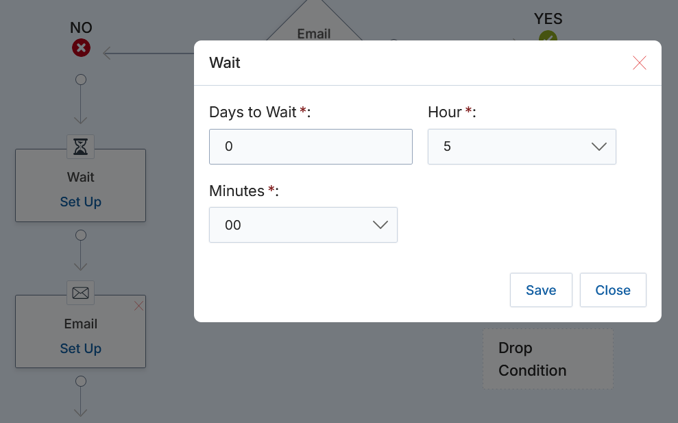 Flow canvas showing the Email node now displaying 'MT 2nd Level Engagement Edit' in a yellow/green box indicating it is configured