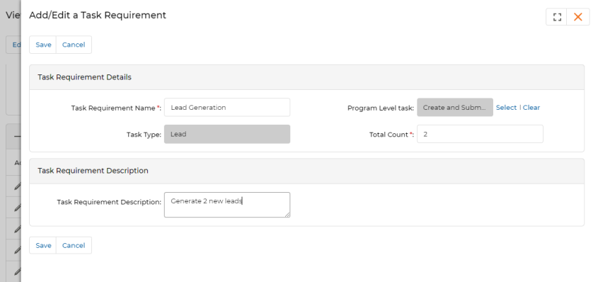 External URL — View a Program Level Task page