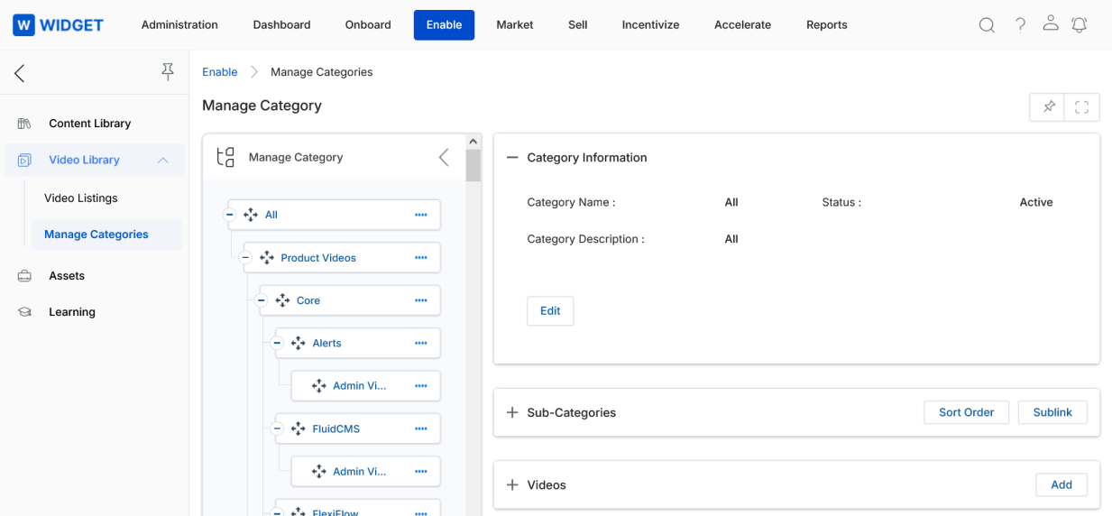 Manage Category — full page showing Category Tree and Category Information panel