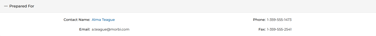 Prepared For section showing Contact Name, Phone, Email, and Fax fields