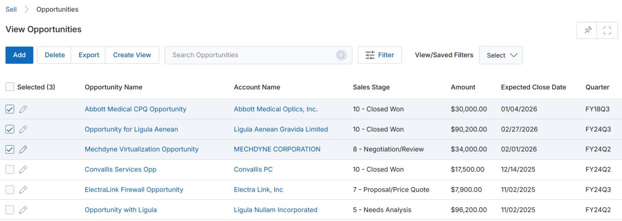 Export Opportunities — All records mode with record range