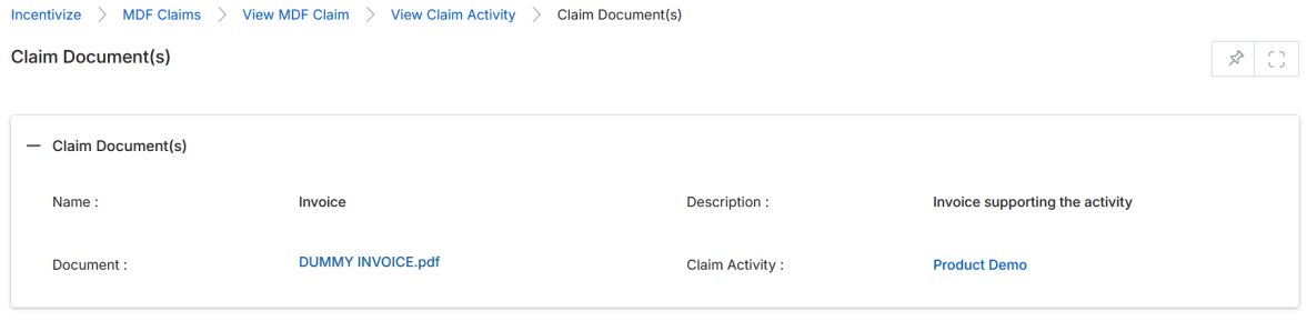 Claim Document(s) page showing Name, Description, Document download link, and Claim Activity fields