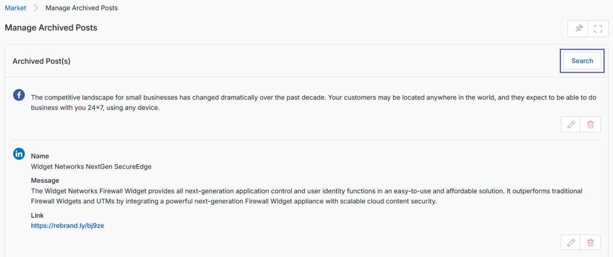 Archived Posts search results showing two archived posts after applying filter criteria