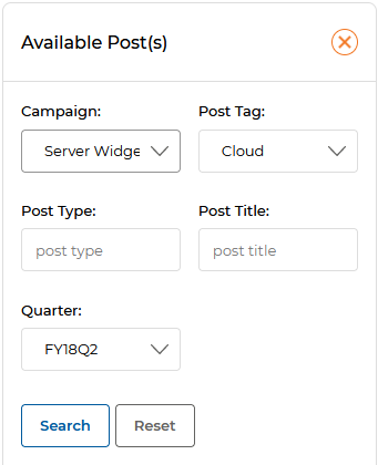 Search panel — Campaign, Post Tag, Post Type, Post Title, and Quarter filter fields
