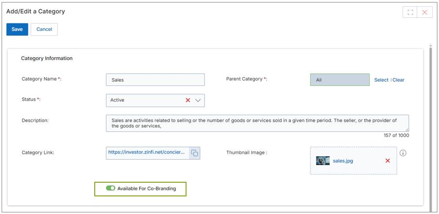 View a Category panel showing Category Information fields, Sub-Categories section, and Contents section