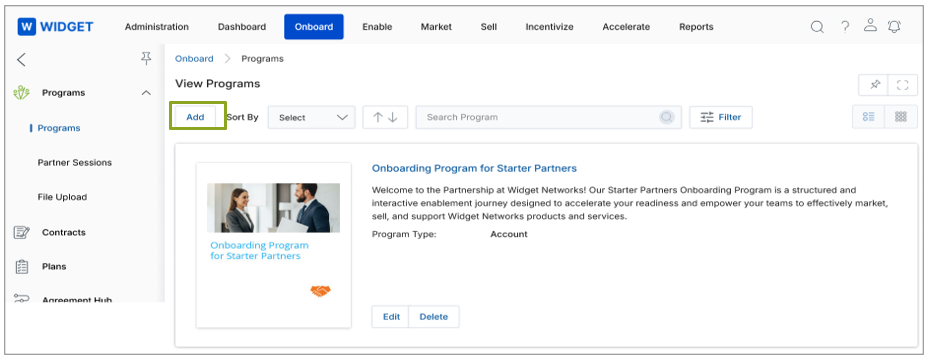 New Onboard Program — View a Program page with Program Level list showing three levels