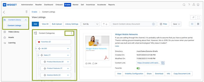 View Listings page with Category Tree panel expanded showing Favorites, All, Sales and sub-categories