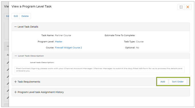 Add/Edit a Task Requirement — Course type with Course selection field