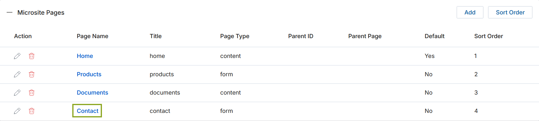 View Microsites — selecting Wireless Widget BYOD microsite for dynamic form integration