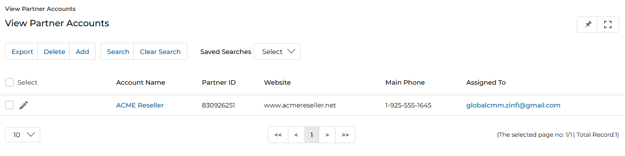 View Partner Accounts — pencil edit icon on the row