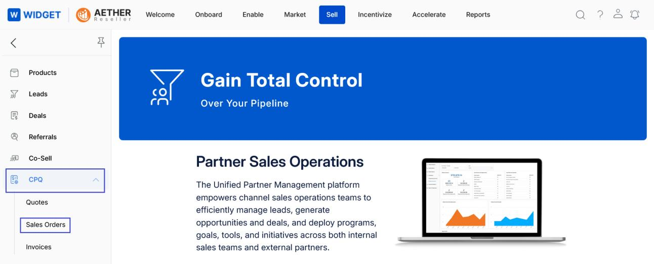 Sell navigation with CPQ expanded and Sales Orders highlighted