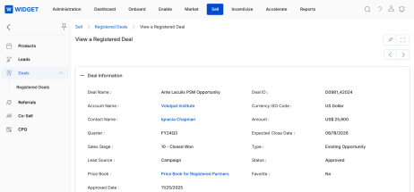 Opportunity & Deal Management — Registered Deal detail