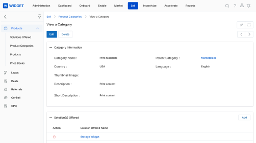 Product Categories form — Category Information fields