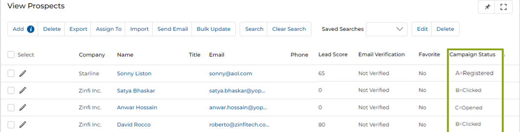Lead Score History section on the Prospect details page