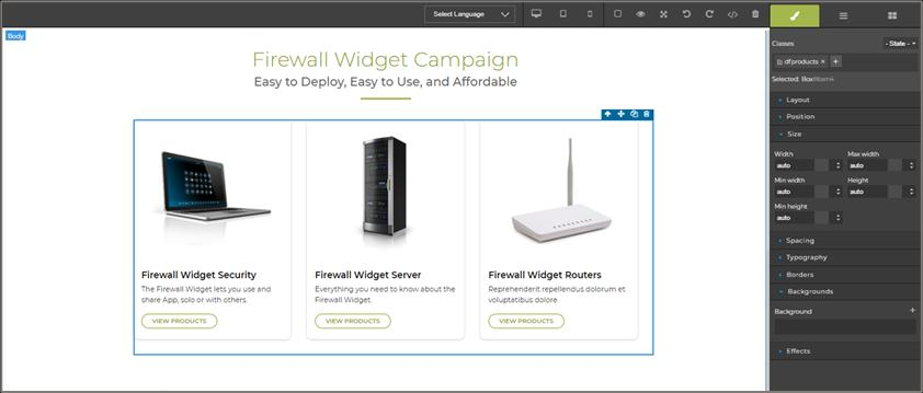 Google Translate Select Language dropdown in the Showcase CMS Editor — showing Polish, Portuguese, Punjabi, Spanish selected