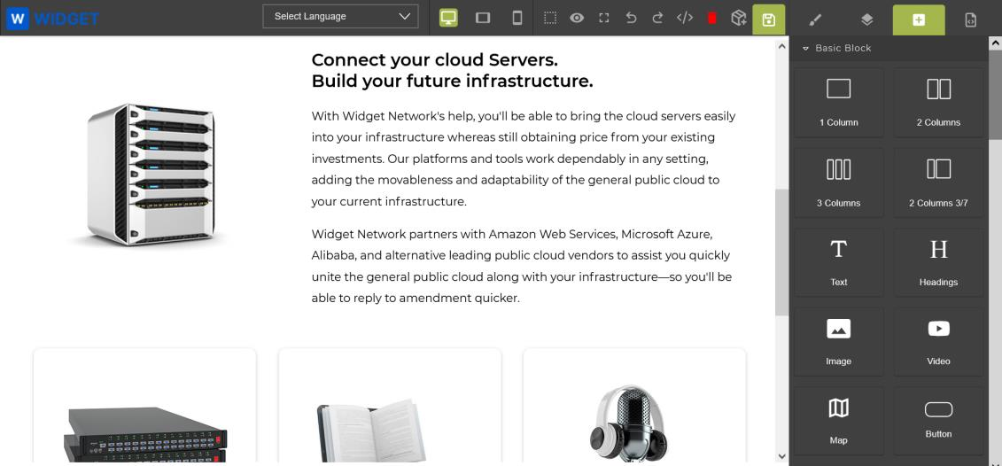 CMS Editor — rendered microsite template showing 