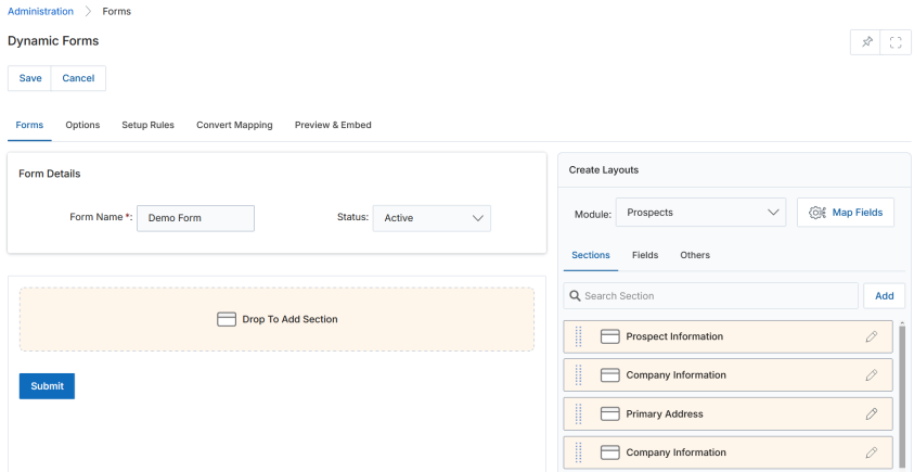 Showcase detail page — Syndication Section listing Home, Products, Documents, and Contact pages