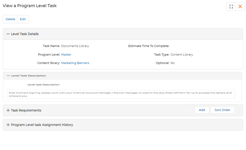 Add/Edit a Task Requirement — Content Library with content selection field